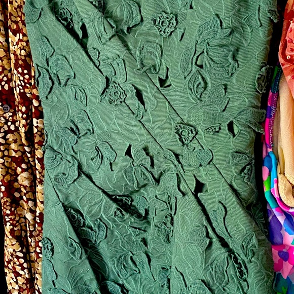 Michaa Korean XS Forest Green Textured Flower Front Grey Solid Back Metal Zip - Picture 2 of 10